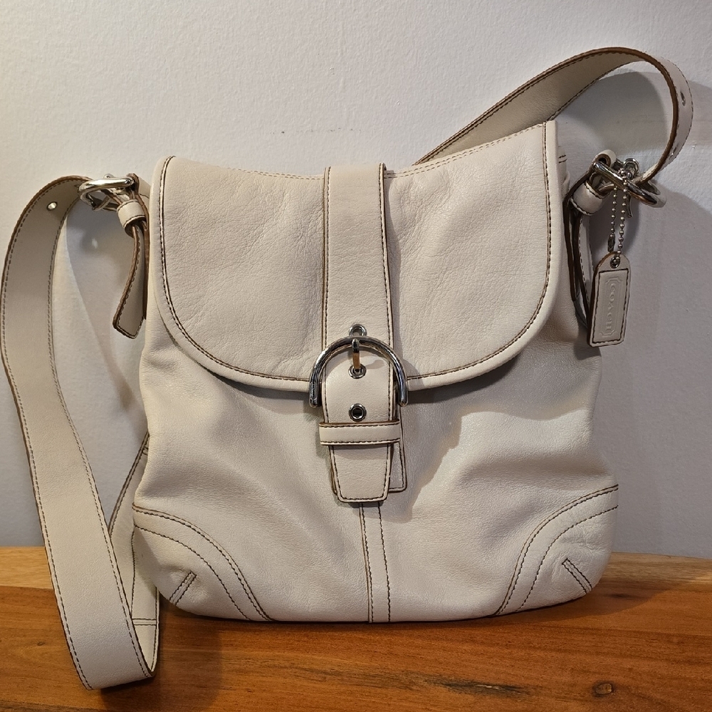 Coach SALE Beige Leather Adjustable Strap Crossbody/Shoulder Bag - Picture 14 of 17